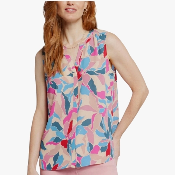 NYDJ Graceway Pintuck Sleeveless Button  Down Top - Picture 1 of 14